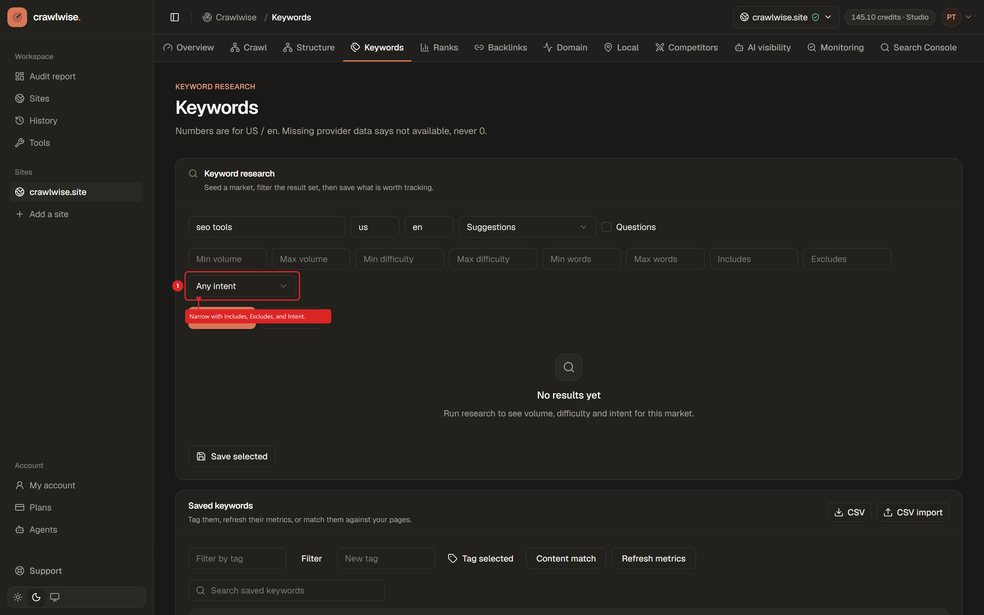 Step 5: Narrow with Includes, Excludes, Intent
