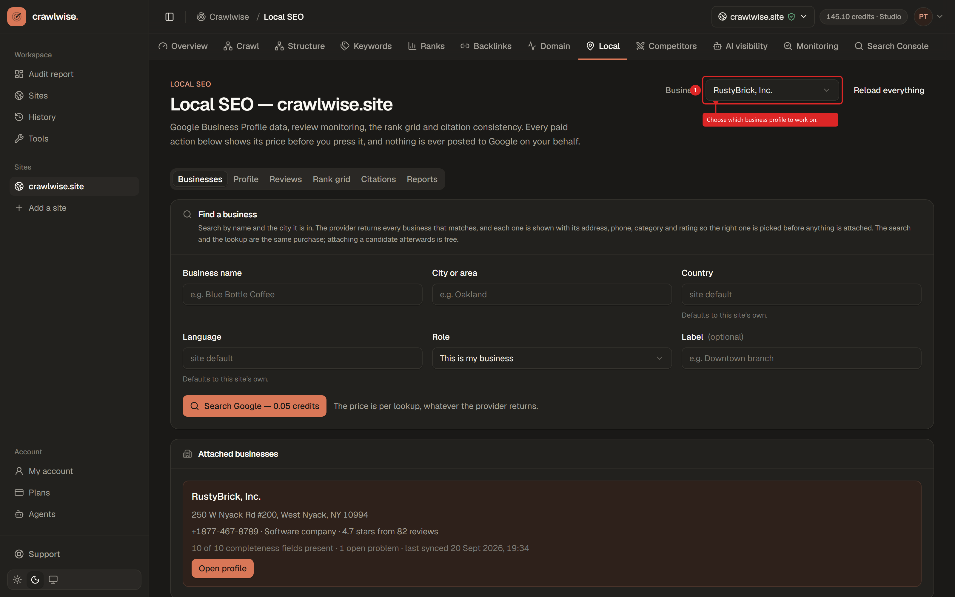 Step 2: Choose a business profile