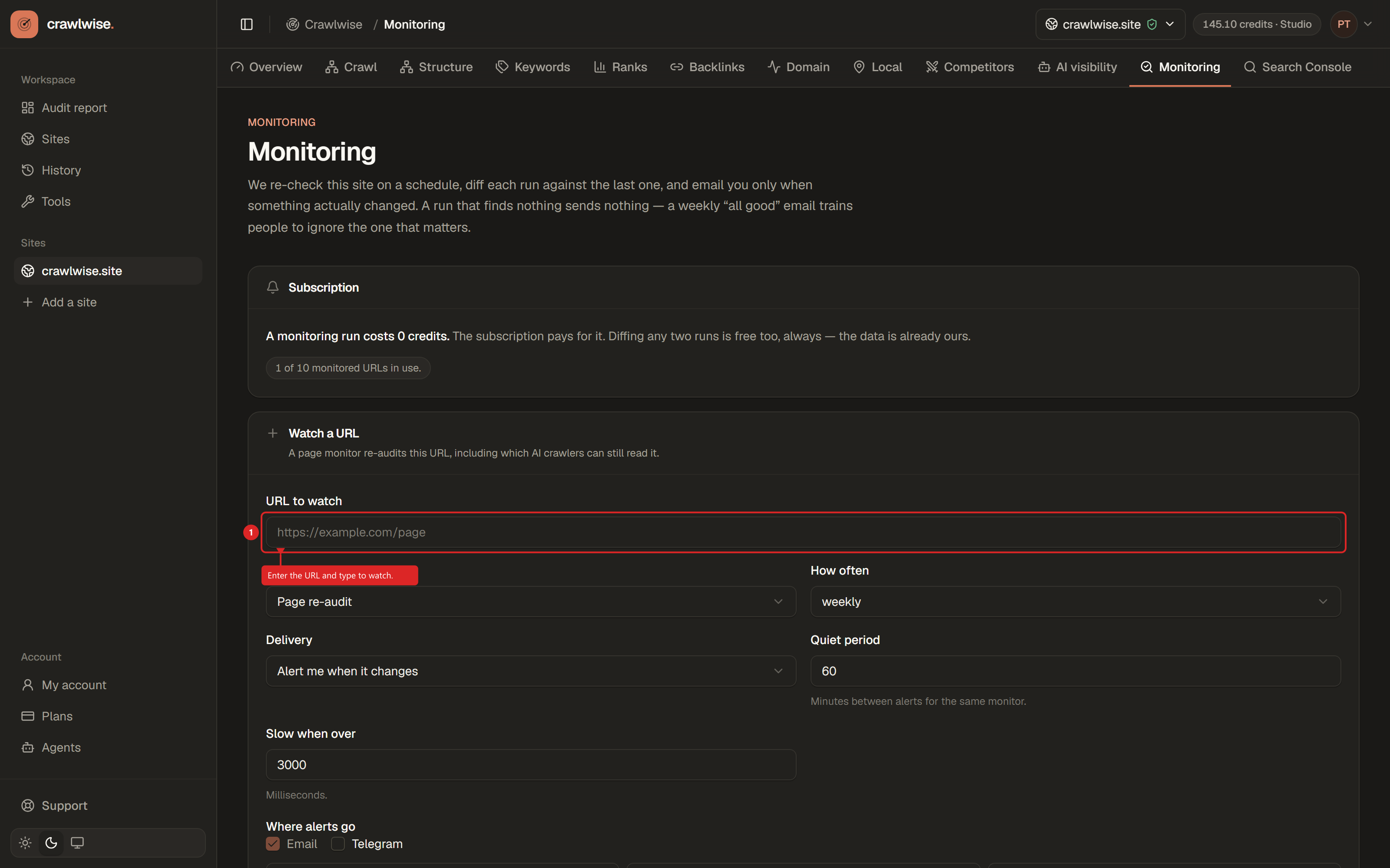 Step 2: Add a URL to watch